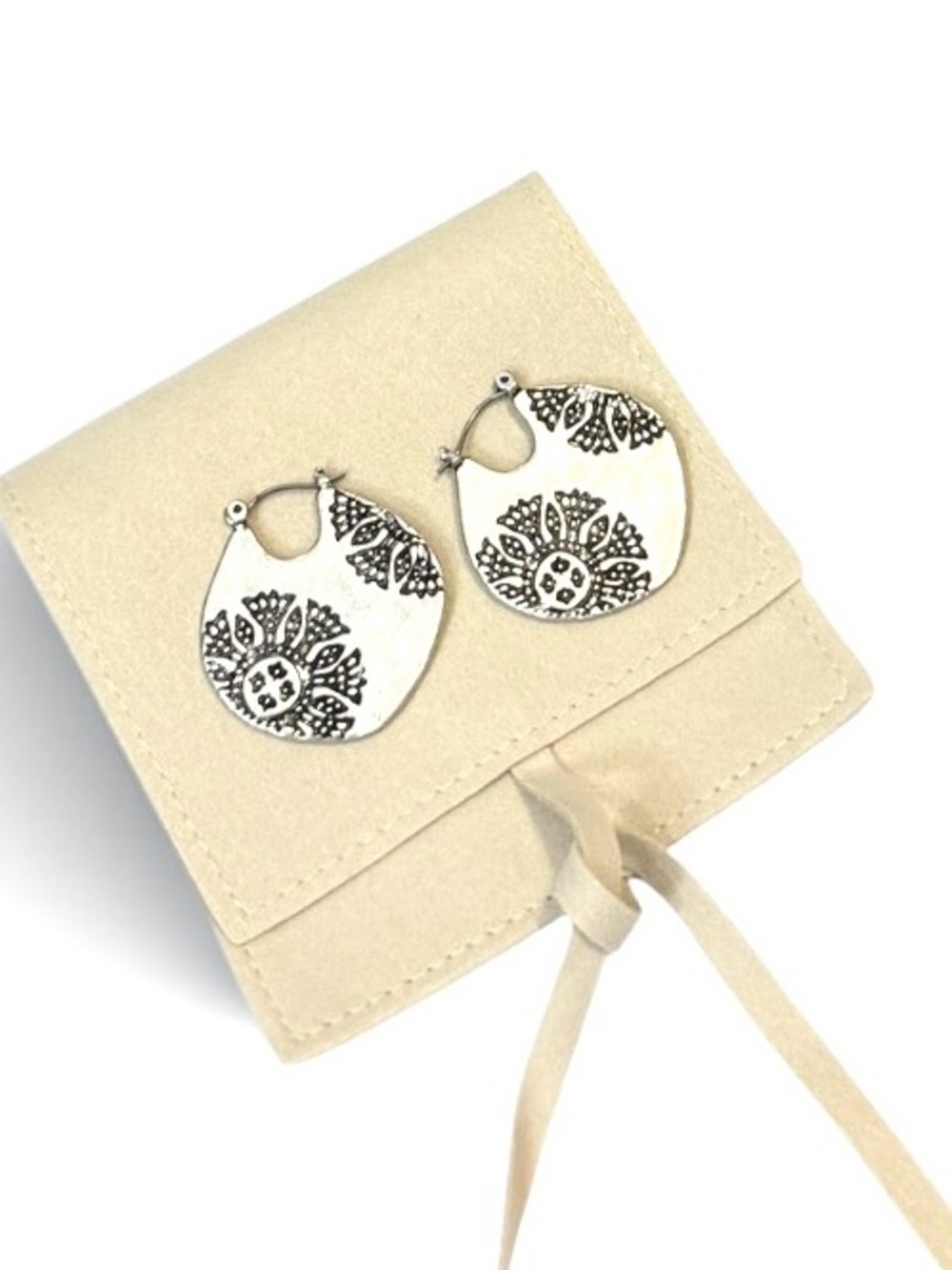 J.Jill Silver Floral Etched Hoop Earrings